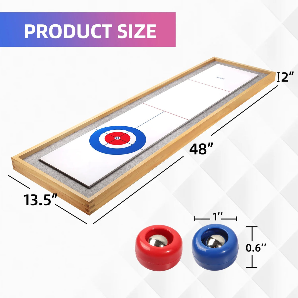 2-in-1 Solid Wood Mini Shuffleboard and Curling Tabletop Game Board Set with 8 Rollers H796