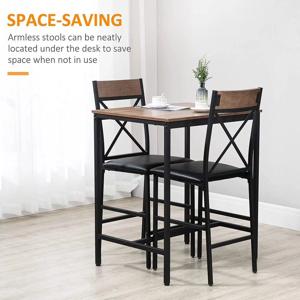 3 Piece Brown Dining Table and Chairs Set with PU Padded Stools O427549