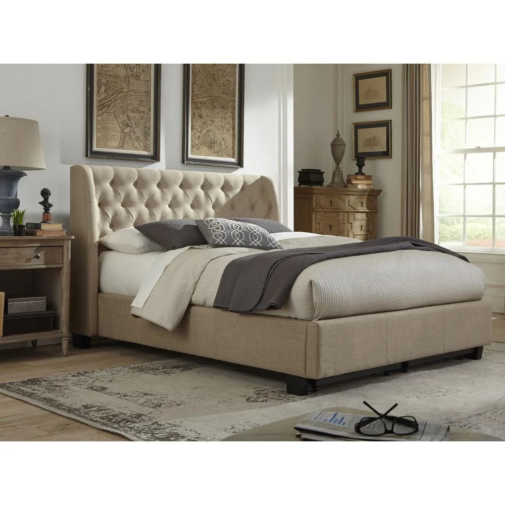 Toast Linen Tufted Platform Bed O257745