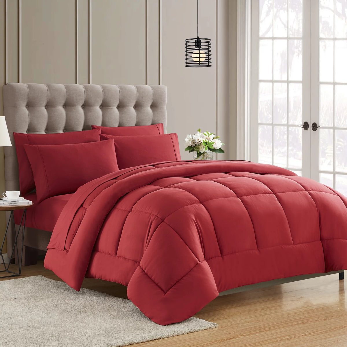Burgundy 7-piece Queen Bed in a Bag Comforter Set I82056