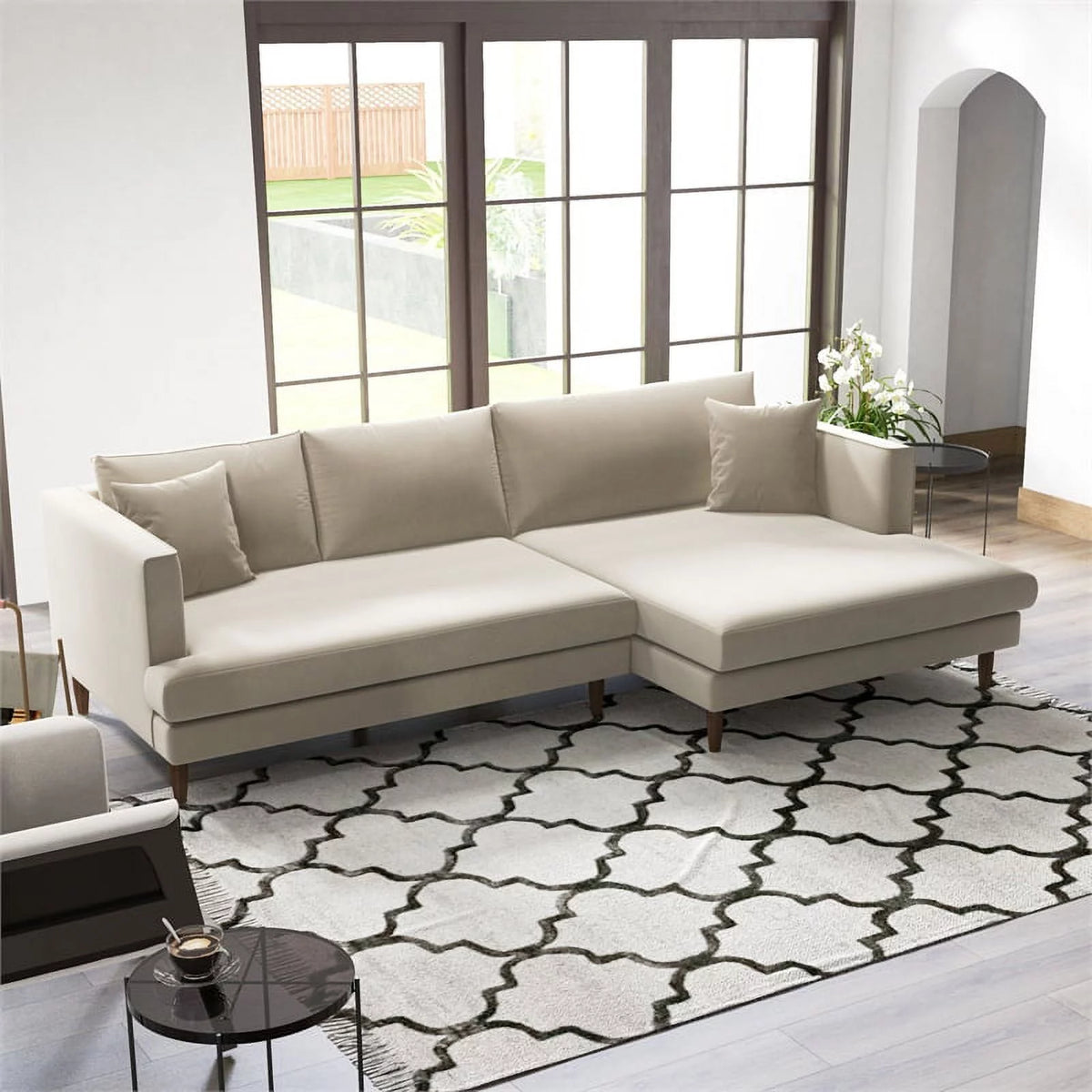 Beige Velvet L-Shaped Sectional N318372