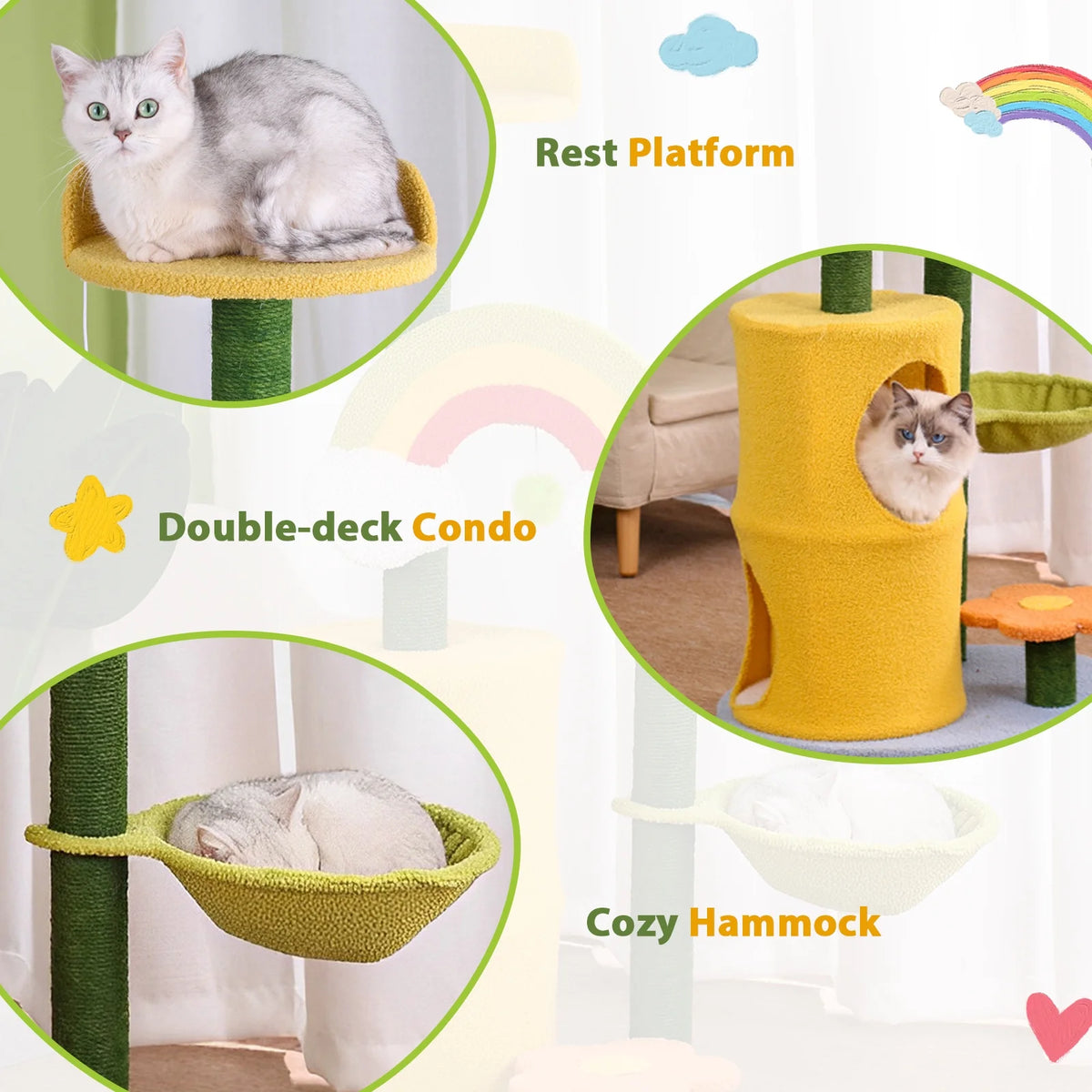 47" Cat Tree with Scratching Posts and Cat Condos H973