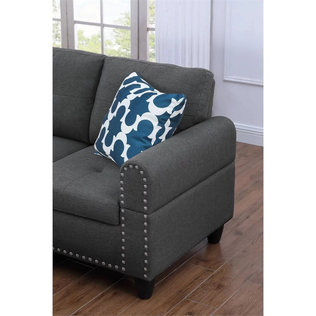 Gray Polyester Fabric Sectional Sofa with Ottoman D11290