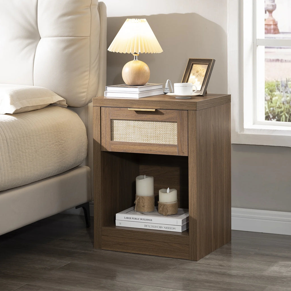 Rattan Nightstands Set of 2 with Charging Station O268