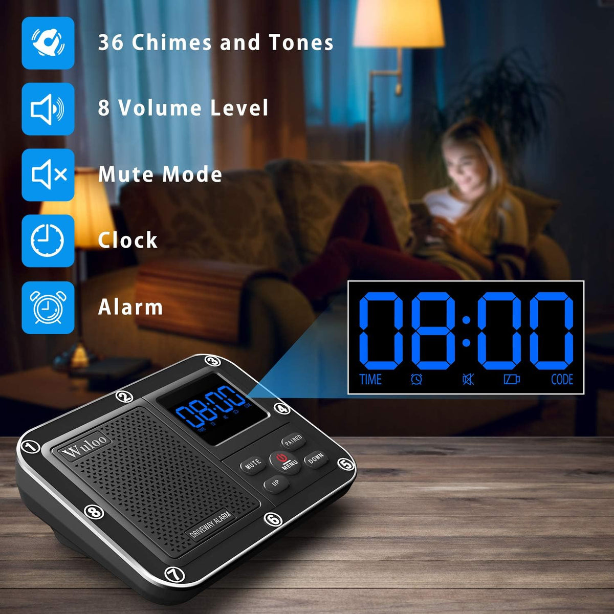 Solar Driveway Alarm Wireless Outdoor Motion Sensor Detector System with Rechargeable Battery Weatherproof Mute Mode R10665