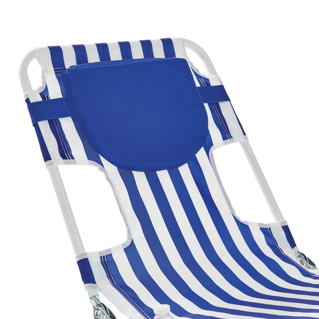 Blue & White Stripe Folding Beach Lounger V462