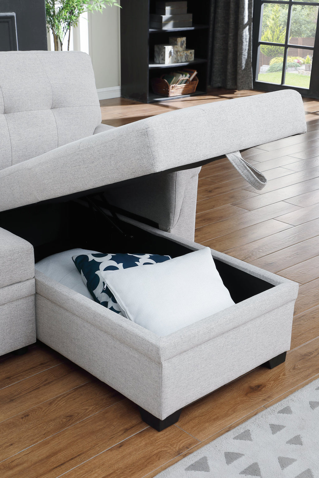 Light Gray Reversible Sleeper Sectional Sofa with Storage Chaise V5829