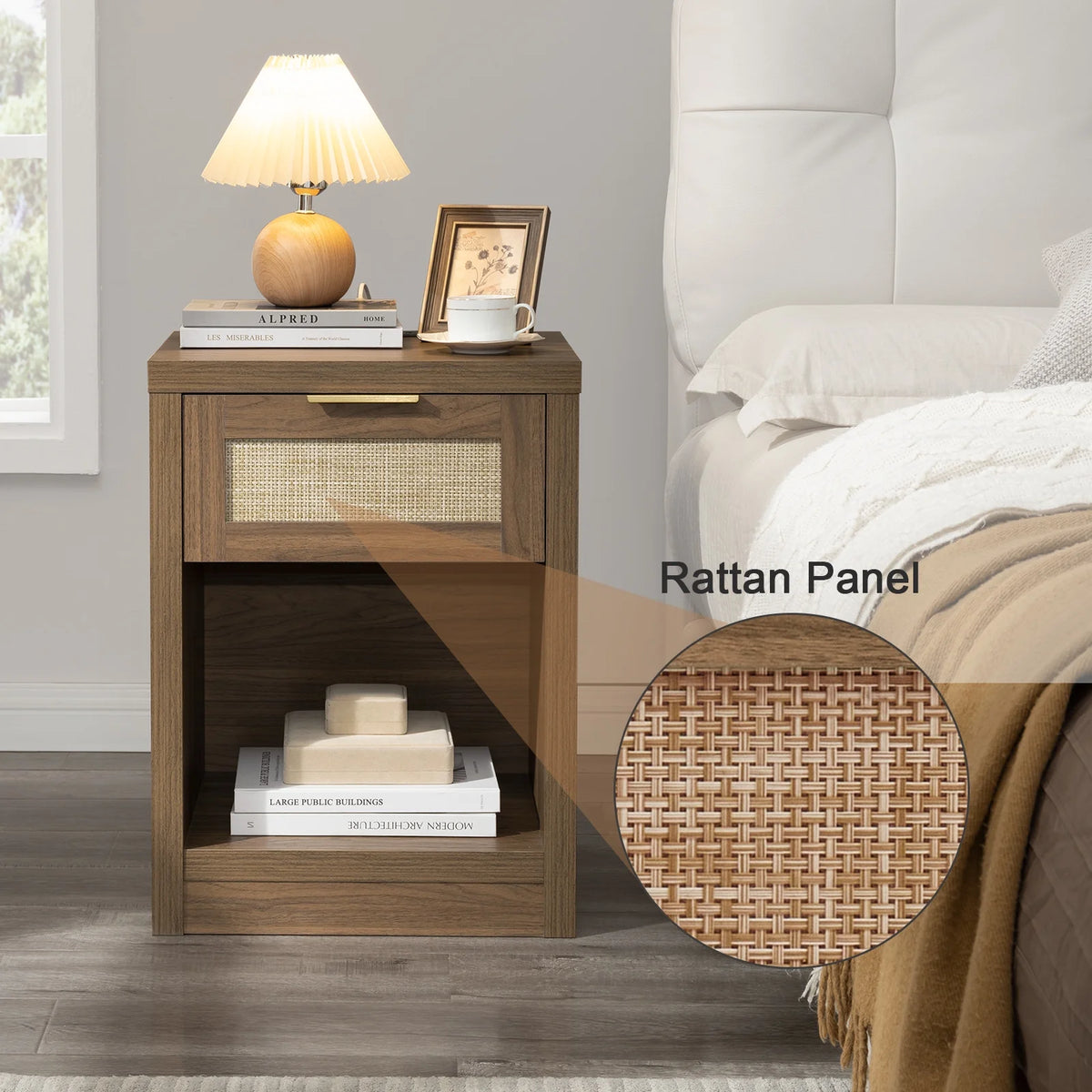 Rattan Nightstands Set of 2 with Charging Station O268