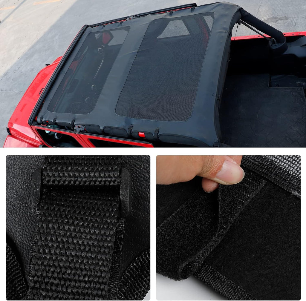 Soft Top Sunshade Full Length Mesh Sun Shade Cover for 2007-2017 Jeep Wrangler JKU D16490