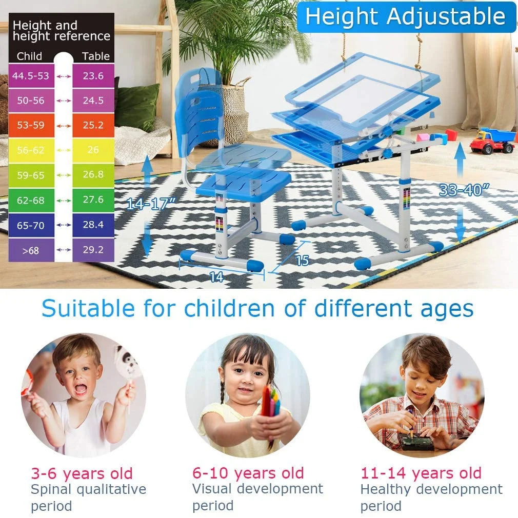 Height Adjustable Children's Study Desk Table Chair Set with Drawer A896073