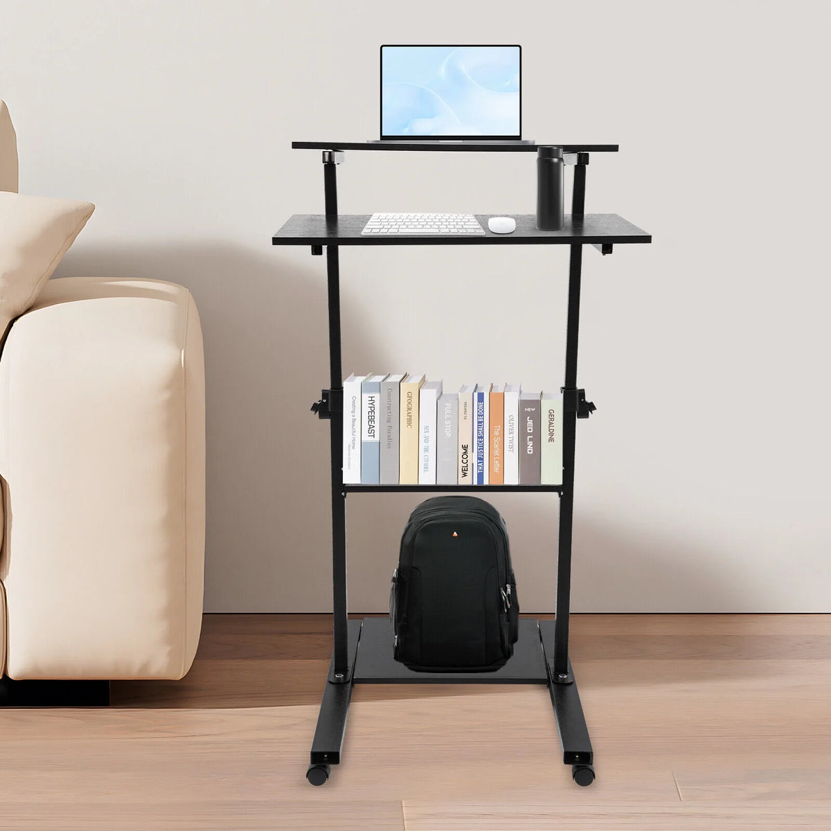 Black Adjustable Mobile Standing Desk S633
