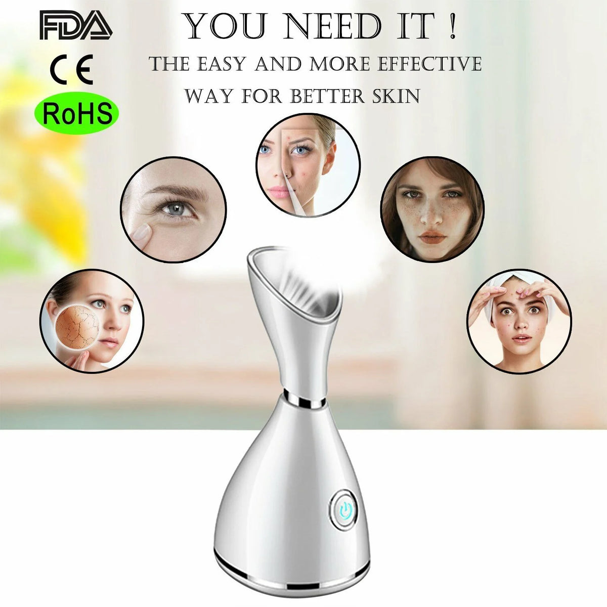 Warm Mist Facial Steamer with Acne Needle E8006