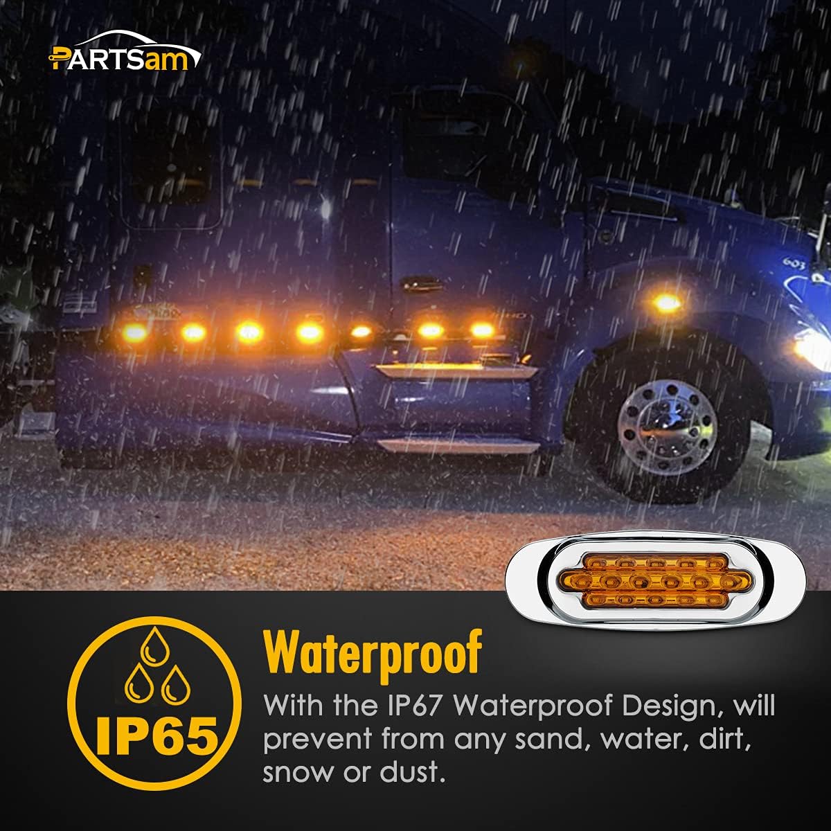 14Pcs 6.5" Inch Amber LED Side Marker Lights Surface Mount Turn Signals 12V Pack of 2 L2102