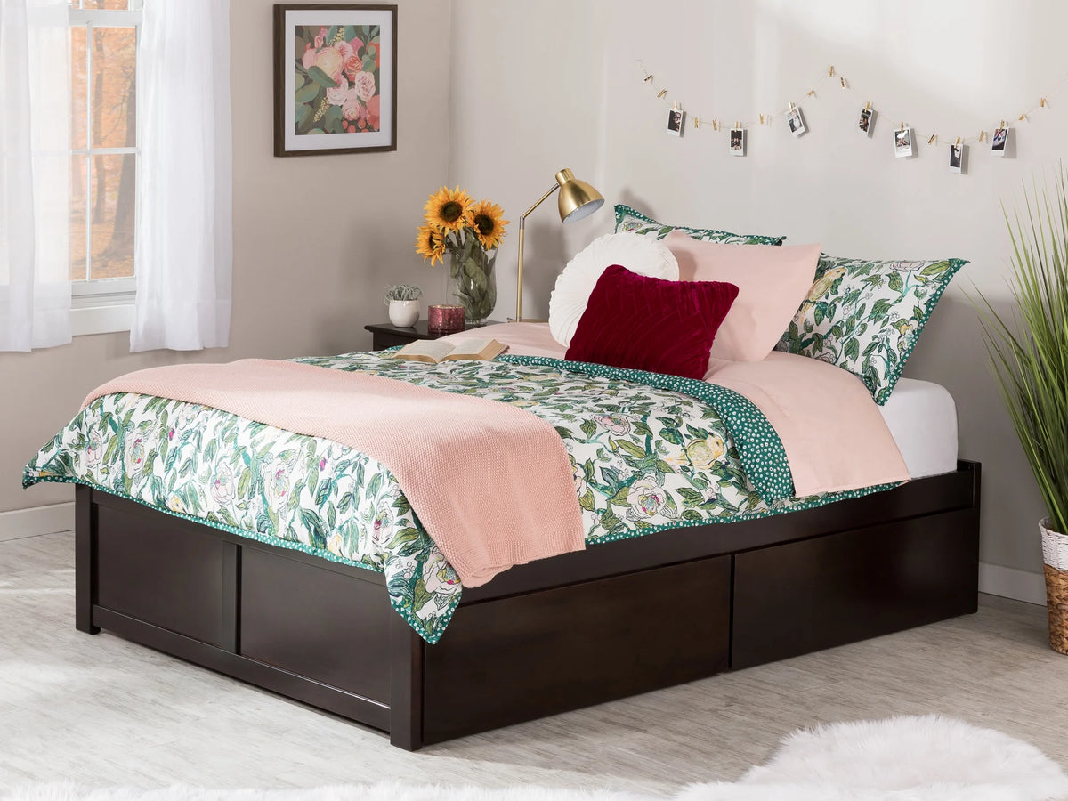 Queen Solid Wood Platform Bed with 2 Storage Drawers N79498