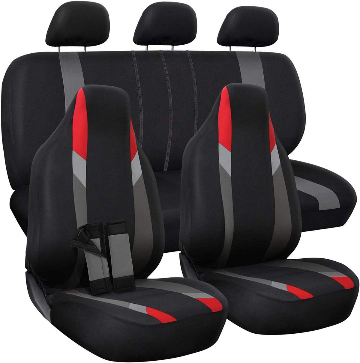 PU Leather Solid Beige Car Seat Cover, 10 pc Full Set Pack of 2 V779837