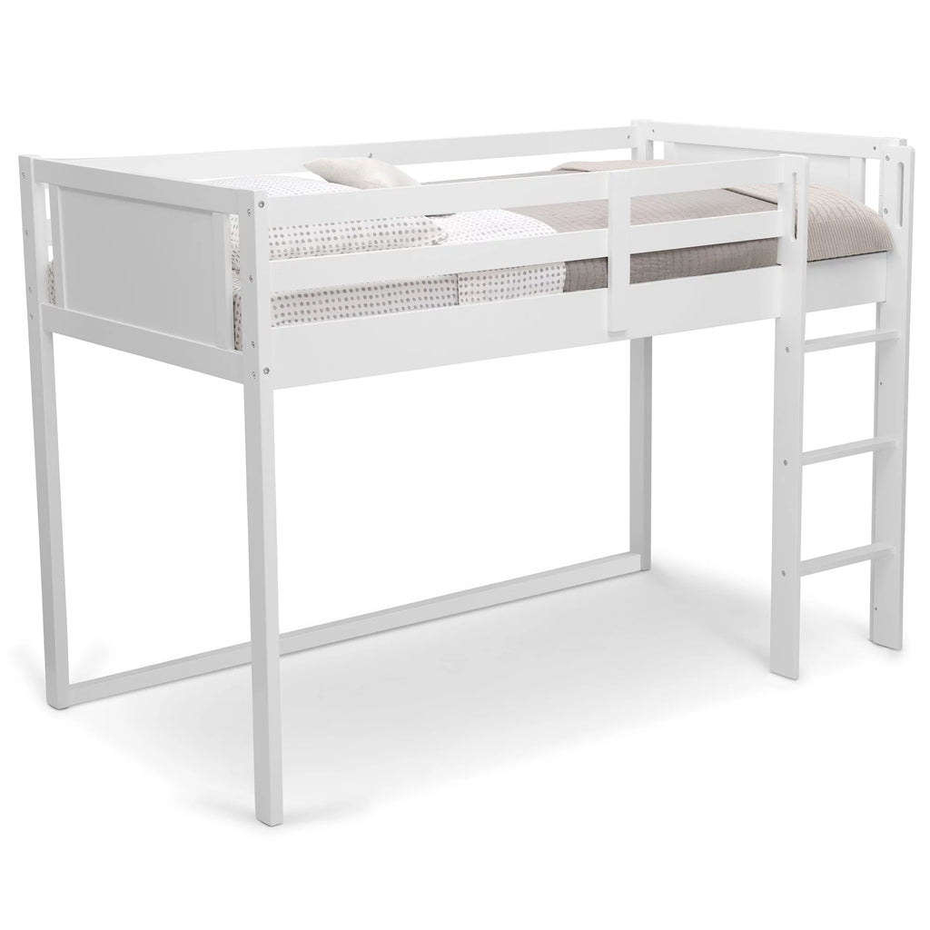White Twin Loft Bed with Guardrail and Ladder G9716