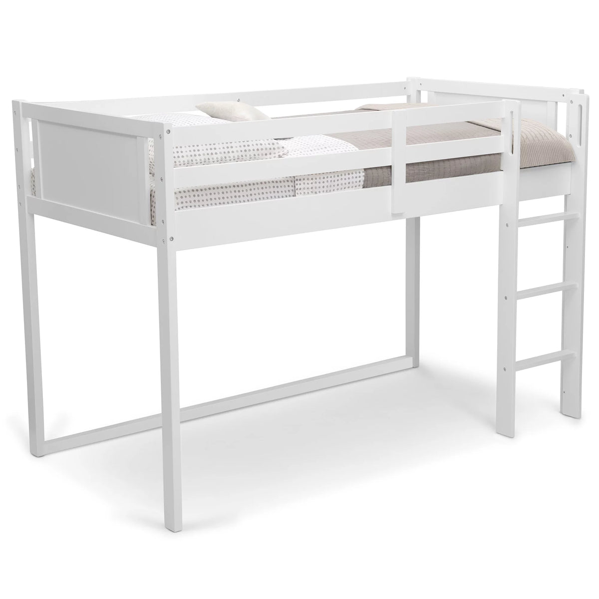 White Twin Loft Bed with Guardrail and Ladder G9716