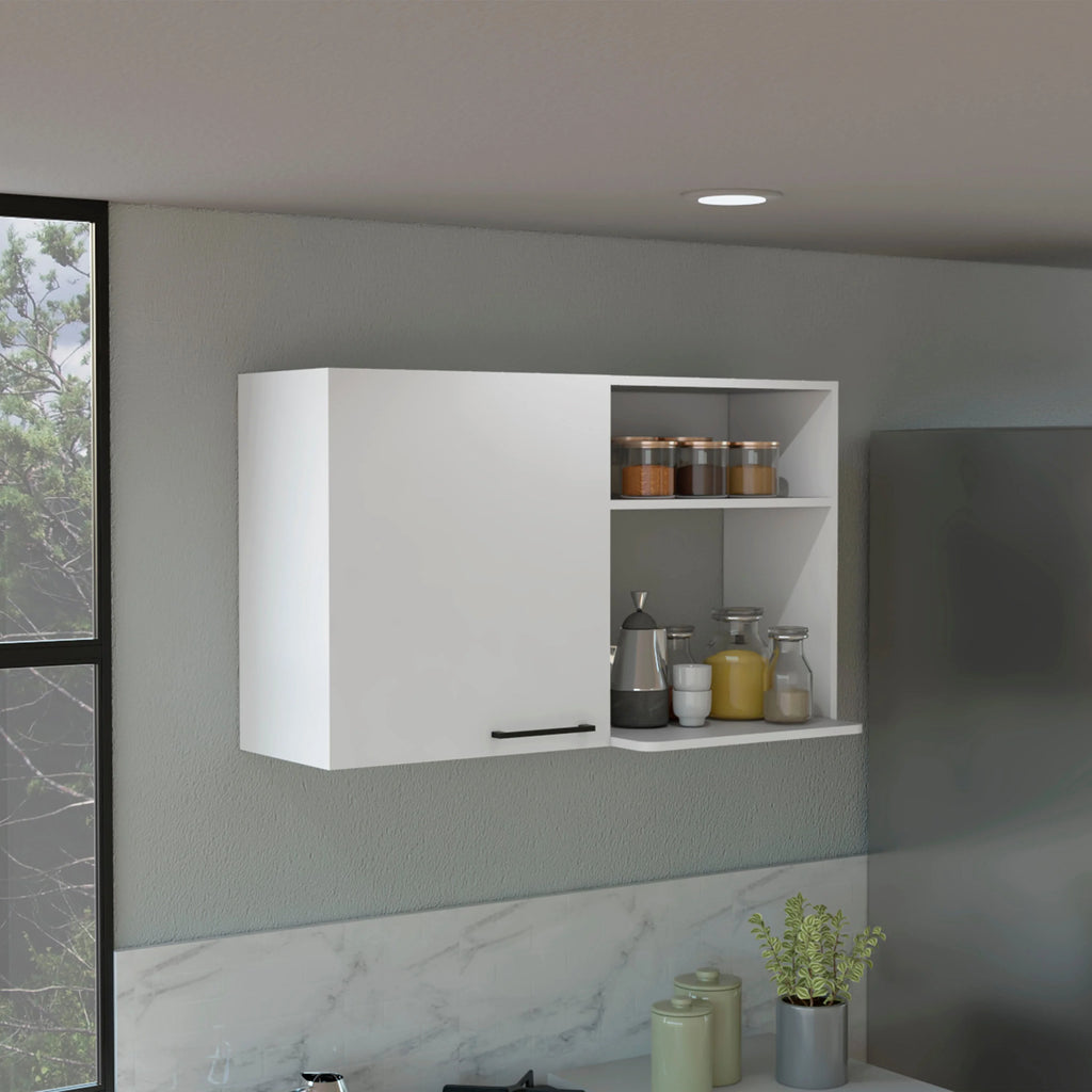 White 2 Stackable Wall-Mounted Storage Cabinet with 2 Side Shelf J973691