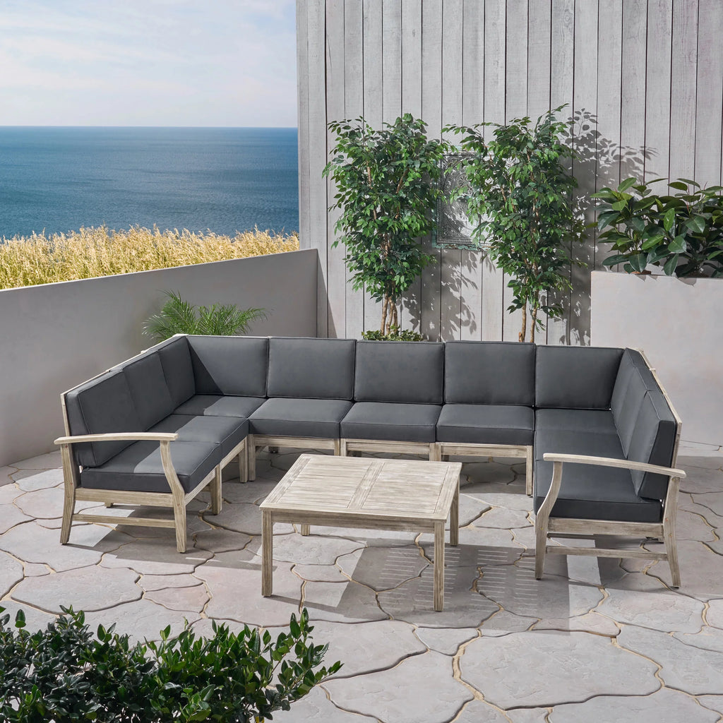 Light Gray Acacia Wood Outdoor Sofa Sectional Set D318