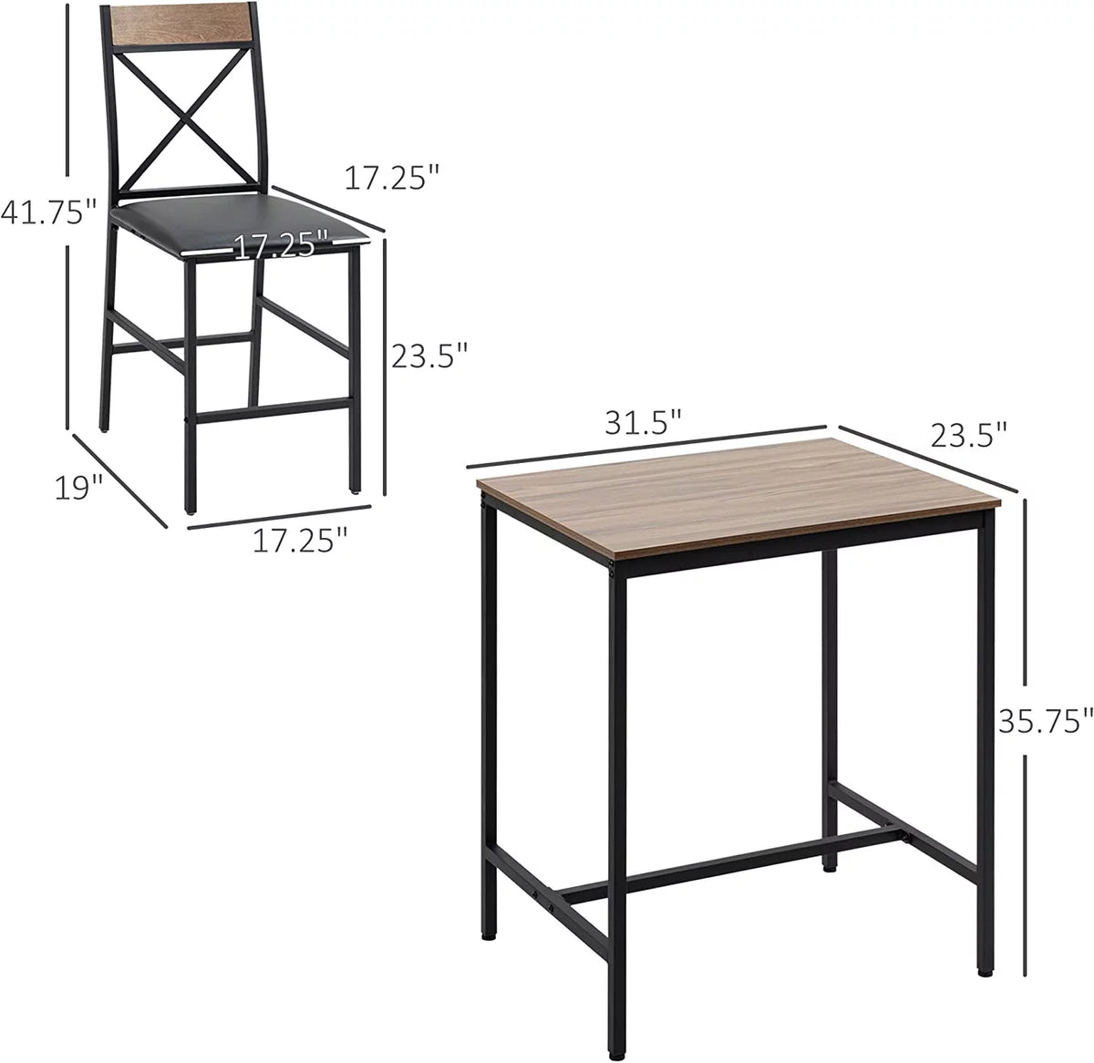 3 Piece Brown Dining Table and Chairs Set with PU Padded Stools O427549