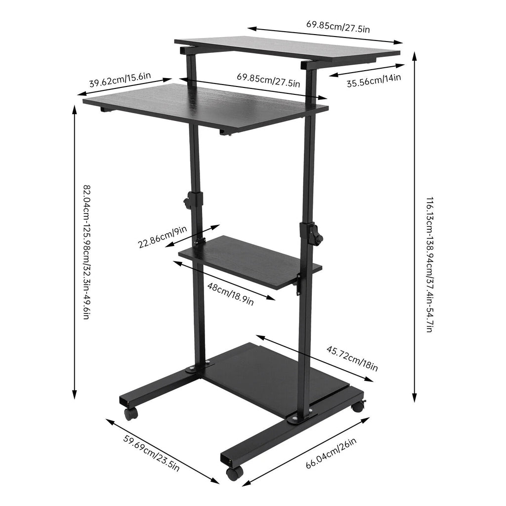 Black Adjustable Mobile Standing Desk S633