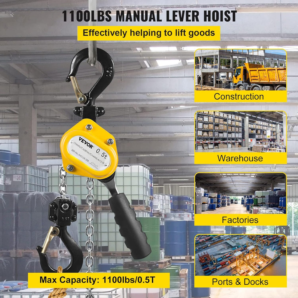 0.5T 10 Ft Alloy Steel G80 Chain Lever Hoist with Hook Pack of 2 C887