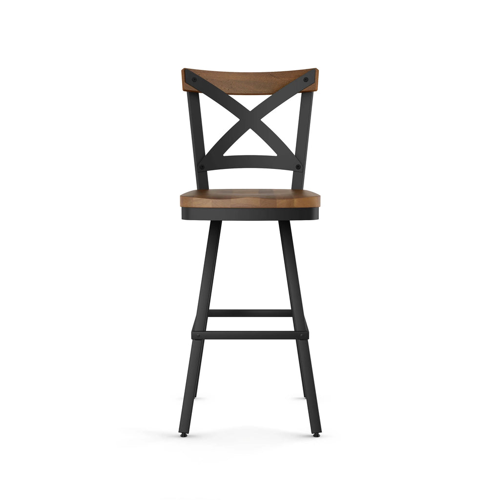 26 In. Swivel Counter Stool Light Brown Distressed Wood Black Metal E120