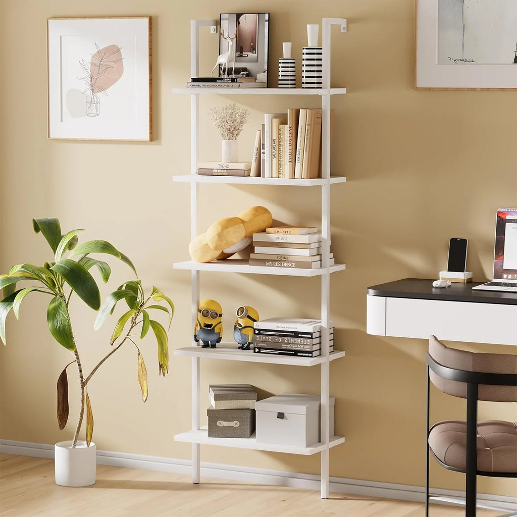 White 5-Tier Wood Ladder Shelf W349346
