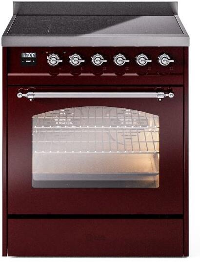 30 Induction Range with Electric Oven in Burgundy with Chrome Trim L833