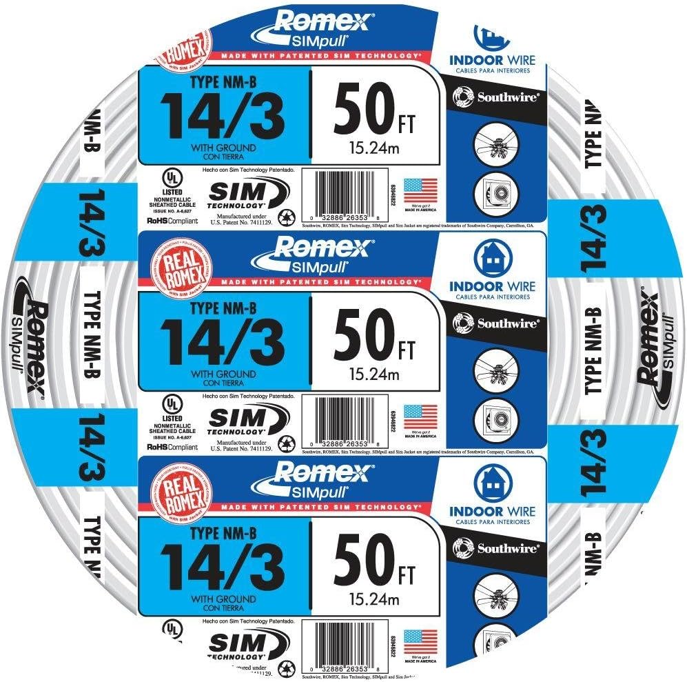 50' 14/3 with Ground NM-B Electrical Wire, White, Pack of 2 I54043