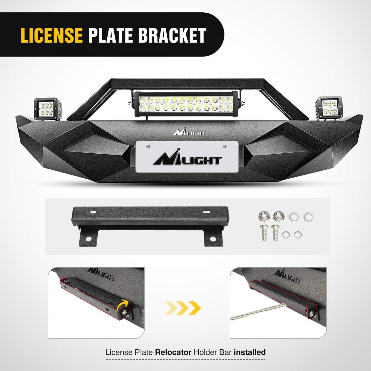 Front Bumper with Winch Plate with 72W LED Light Bar and 2 x 18W LED Work Light Pod T63463